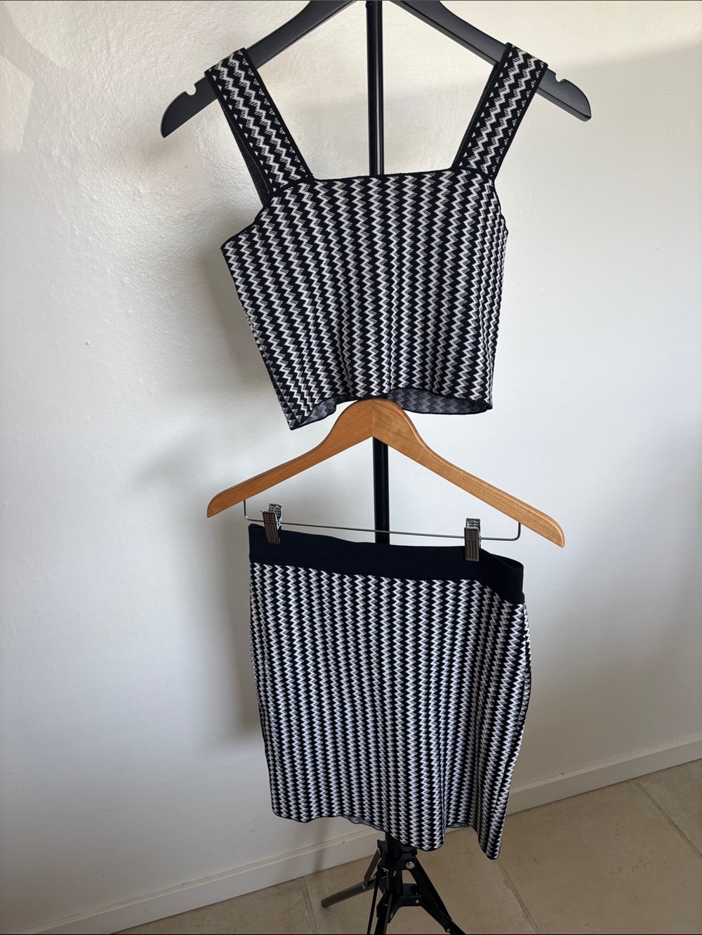 Vici Black & White Zigzag Knit Skirt Set